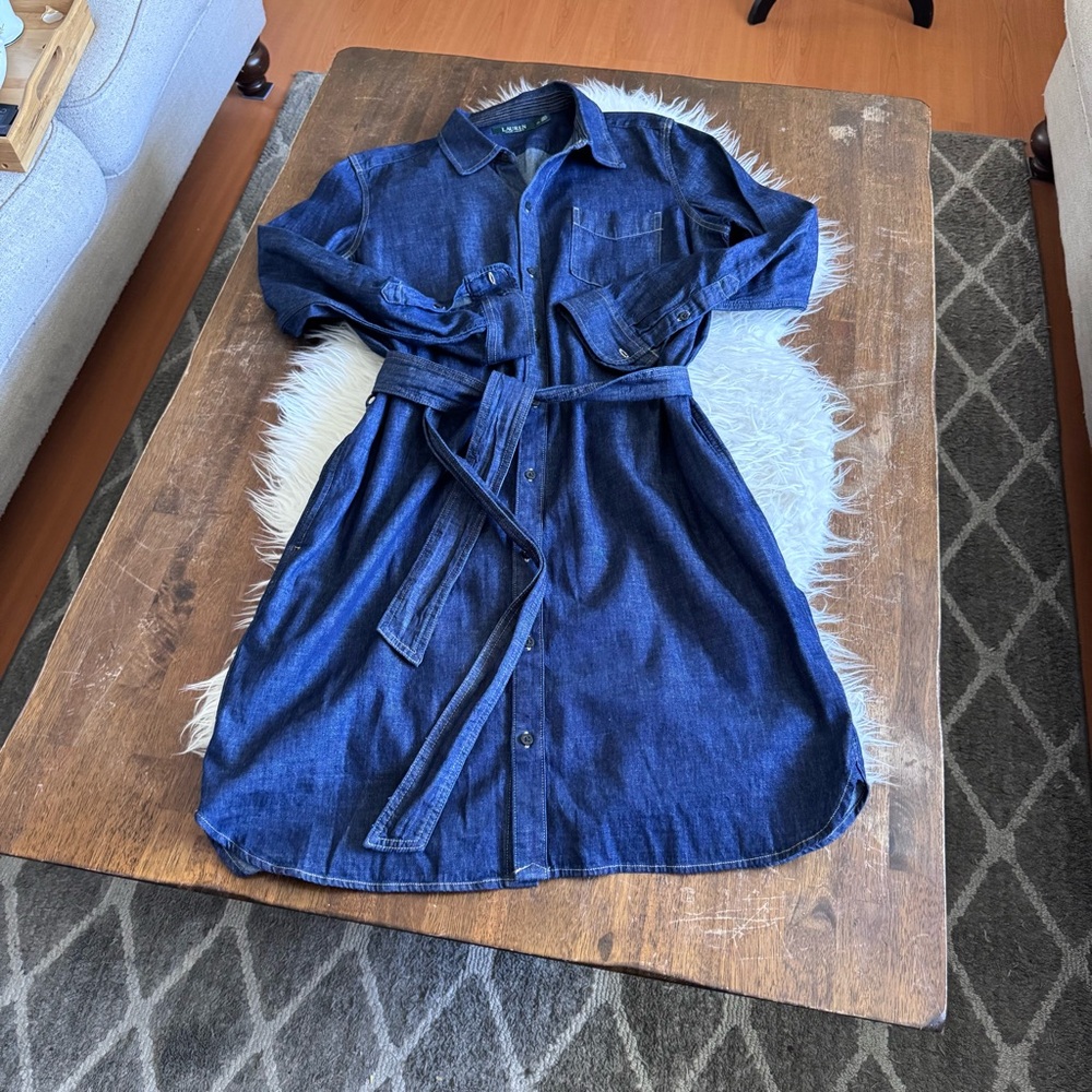 Ralph Lauren Blue Belted Denim Shirt Dress
